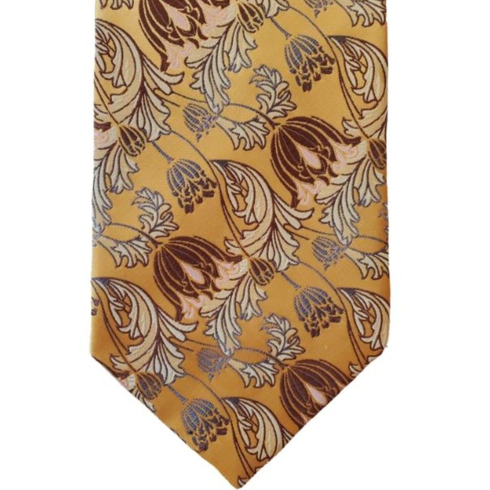 Verse 9 Men's Silk Floral 100% silk Tie Yellow Gold Dry Clean